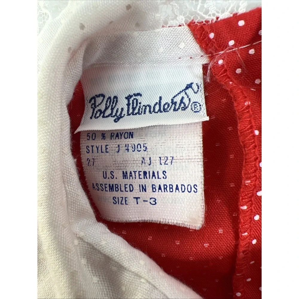 Vintage Polly Flinders Girls Red & White Polka-Dot Lace Smocked Dress Size 3T